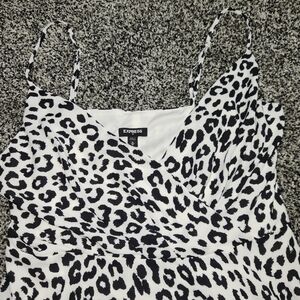 Express White Cheetah White Leopard Dress Size Medium, V Neck, Adjustable Straps